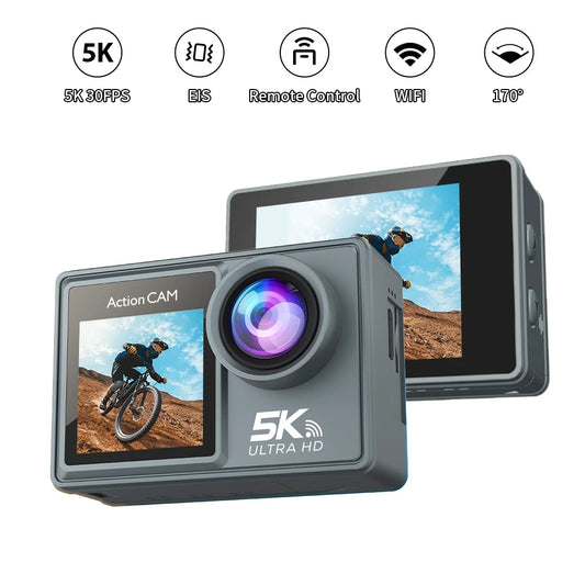 Telecamera d'azione 5K 4K60FPS Doppio IPS Touch LCD WiFi 170 ° Telecamera sportiva anti-vibrazione con zoom 5X impermeabile 30M con telecomando