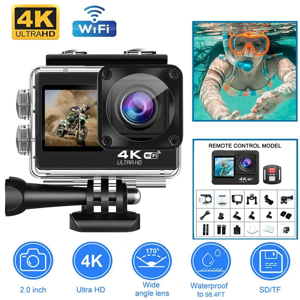 Action Camera 4K 60FPS 16MP 2.0 Touch LCD EIS Dual Screen wi-fi 170D 30m telecomando impermeabile 4X Zoom