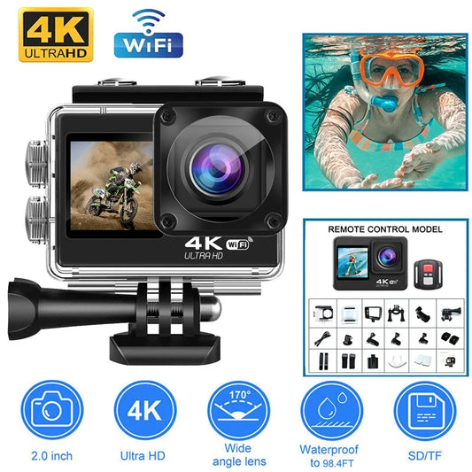 Action Camera 4K 60FPS 16MP 2.0 Touch LCD EIS Dual Screen wi-fi 170D 30m telecomando impermeabile 4X Zoom