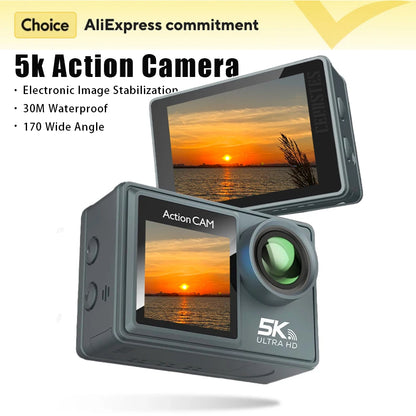 2025 NUOVA Action Camera 5K 4K 60FPS WiFi Anti-shake Doppio schermo 170 ° Telecamera sportiva impermeabile grandangolare da 30 m con telecomando