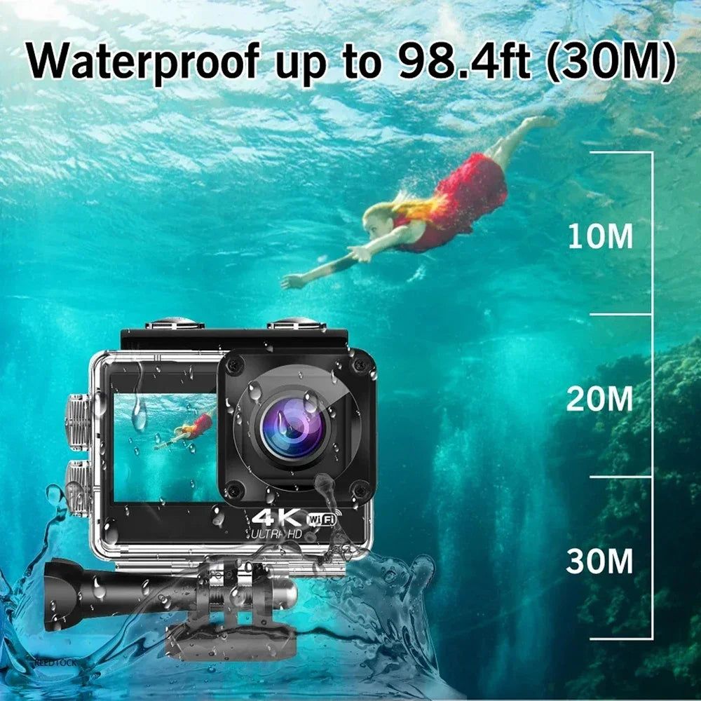 Action Camera 4K 60FPS 16MP 2.0 Touch LCD EIS Dual Screen wi-fi 170D 30m telecomando impermeabile 4X Zoom