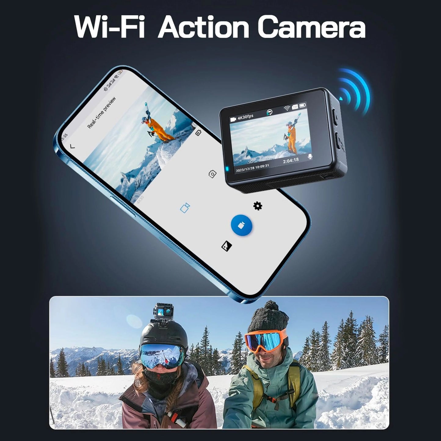 2025 NUOVA Action Camera 5K 4K 60FPS WiFi Anti-shake Doppio schermo 170 ° Telecamera sportiva impermeabile grandangolare da 30 m con telecomando