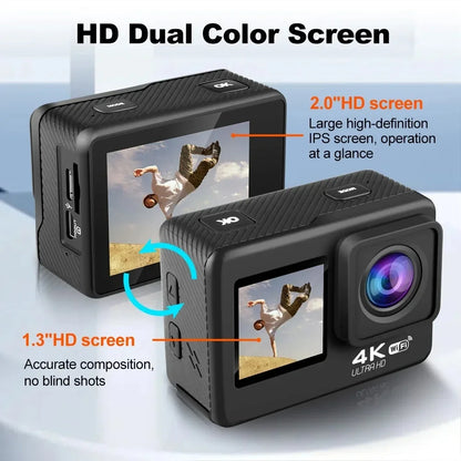 Action Camera 4K 60FPS 16MP 2.0 Touch LCD EIS Dual Screen wi-fi 170D 30m telecomando impermeabile 4X Zoom